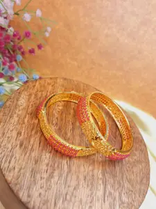 Crunchy Fashion Set Of 2 Gold-Plated Pearl-Beaded Bangle