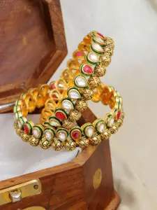 Crunchy Fashion Set Of 4 Gold-Plated Stone-Studded & Pearl Bangle