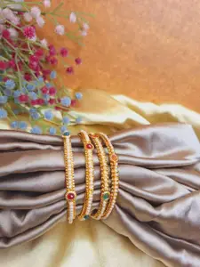 Crunchy Fashion Set Of 4 Gold-Plated Beads-Beaded Bangles