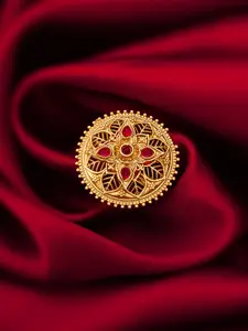 aadita Gold Plated Kundan Studded Adjustable Finger Ring