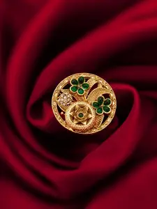 aadita Gold Plated Kundan Studded Adjustable Ring