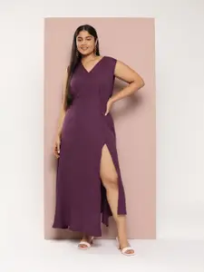 Sztori Plus Size Abstract Print Front Slit A-Line Midi Dress