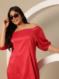 Sztori Plus Size Satin Finish Off-Shoulder Bandeau Dress