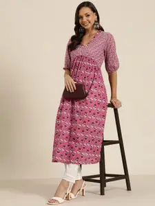 HERE&NOW Pure Cotton Floral Printed Empire Kurta