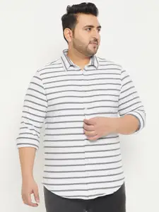 Club York Plus Size Horizontal Striped Cotton Casual Shirt