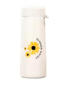 WELOUR White  Glass Printed Water Bottle 400 ml