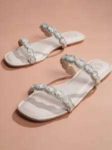 CAI Embellished Open Toe Flats