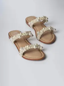 CAI Embellished Two Strap Open Toe Flats