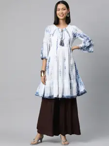 Readiprint Embroidered Flared Sleeves Thread Work Pure Cotton Tiered Kurti