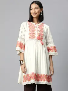 Readiprint Geometric Embroidered Thread Work Pure Cotton Pleated Kurti