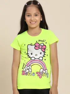 Kids Ville Girls Hello Kitty Printed Round Neck Short Sleeves Cotton Regular T-shirt