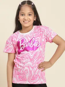 Kids Ville Girls Barbie Printed Round Neck Short Sleeves Cotton Regular T-shirt