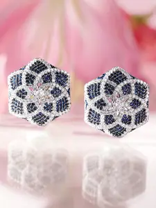 Rubans Rhodium Plated AAA Cubic Zirconia Sapphire Floral Demi-Fine Statement Stud Earrings