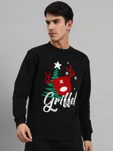 GRIFFEL Typography Printed Fleece Pullover Sweatshirt