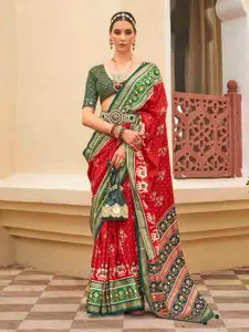 Anouk Red & Green Woven Design Silk Blend Designer Patola Saree