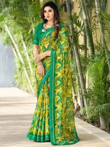 Anouk Yellow Geometric Printed Pure Chiffon Saree