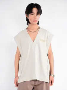 UNRL V-Neck Sleeveless Pure Cotton Oversized T-shirt