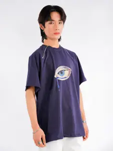 UNRL Printed Pure Cotton Oversized Fit Longline T-shirt