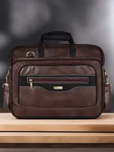 LOREM Unisex Brown Textured Laptop Bag