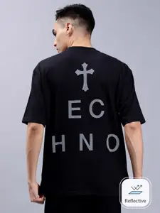 WEARDUDS Faith In Techno Printed Pure Cotton Reflecting Oversized T-Shirt