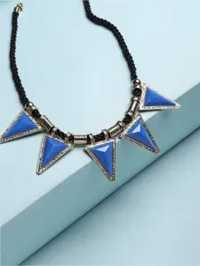 Sangria Gold-Plated Stone-Studded Triangle Collar Necklace