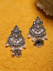 Sangria Silver Plated Oxidised Kundan Jhumkas