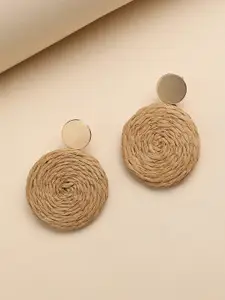 Sangria Gold-Toned & Brown Circular Drop Earrings