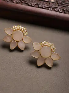 Sangria Gold-Toned & Pink Circular Studs Earrings