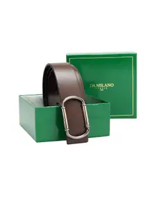 Da Milano Men Brown Textured Leather Reversible Belt