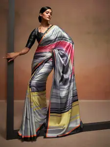 elora Grey Striped Satin Designer Saree