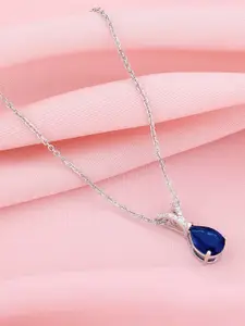 GIVA 925 Silver Midnight Blue Pendant with Link Chain