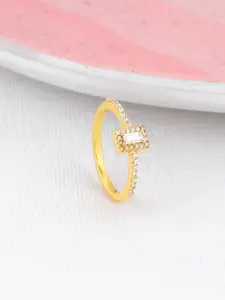 GIVA 925 Sterling Silver Gold Plated Cubic Zirconia  Studded Adjustable Finger Ring