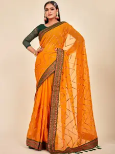 MAHALASA Geometric Embroidered Pure Chiffon Saree