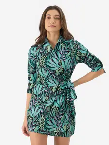 The Souled Store Floral Printed Shirt Collar Wrap Dress