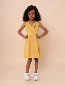 Sangria Girls Floral Print Pure Cotton Wrap Dress