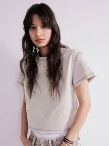 H&M Pure Cotton Worn-Detail T-shirt