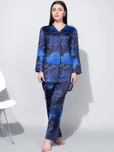 Bannos Swagger Abstract Printed V-Neck Night Suit