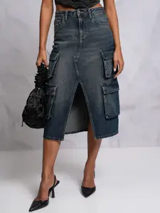 Tokyo Talkies Blue Denim Midi A-Line Skirt