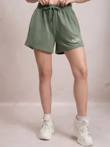 Tokyo Talkies Women Green Mid Rise Relaxed Fit Shorts