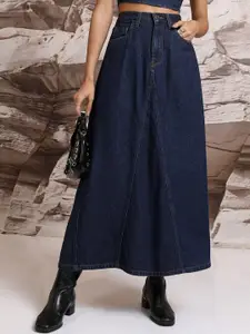 Tokyo Talkies A-Line Pure Cotton Denim Maxi Skirt