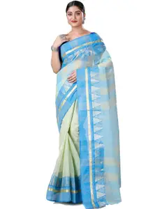 DipDiya Blue Pure Cotton Handloom Taant Saree
