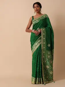 KALKI Fashion Geometric Woven Design Embroidered Detailed Banarasi Saree