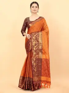 Lyunica Orange Woven Design Zari Silk Blend Uppada Saree