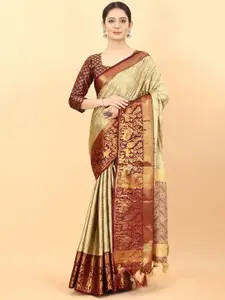 Lyunica Cream-Coloured Woven Design Zari Silk Blend Uppada Saree