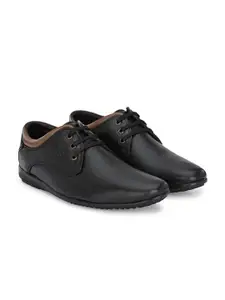 Egoss Men Textured Pointed Toe Leather Derbys