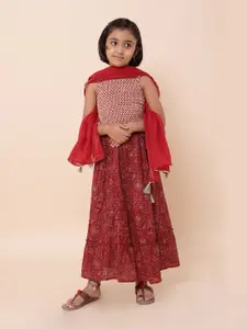 Sangria Girls Printed Pure Cotton Lehenga Choli & Dupatta