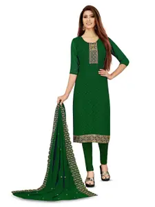 MANVAA Green Embroidered Silk Georgette Unstitched Dress Material