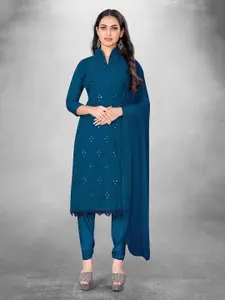 MANVAA Blue Embroidered Silk Georgette Unstitched Dress Material