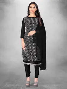 MANVAA Black Embroidered Silk Georgette Unstitched Dress Material