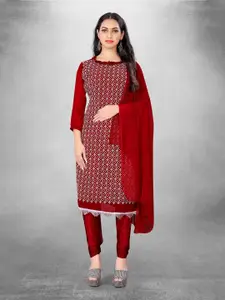 MANVAA Red Embroidered Silk Georgette Unstitched Dress Material